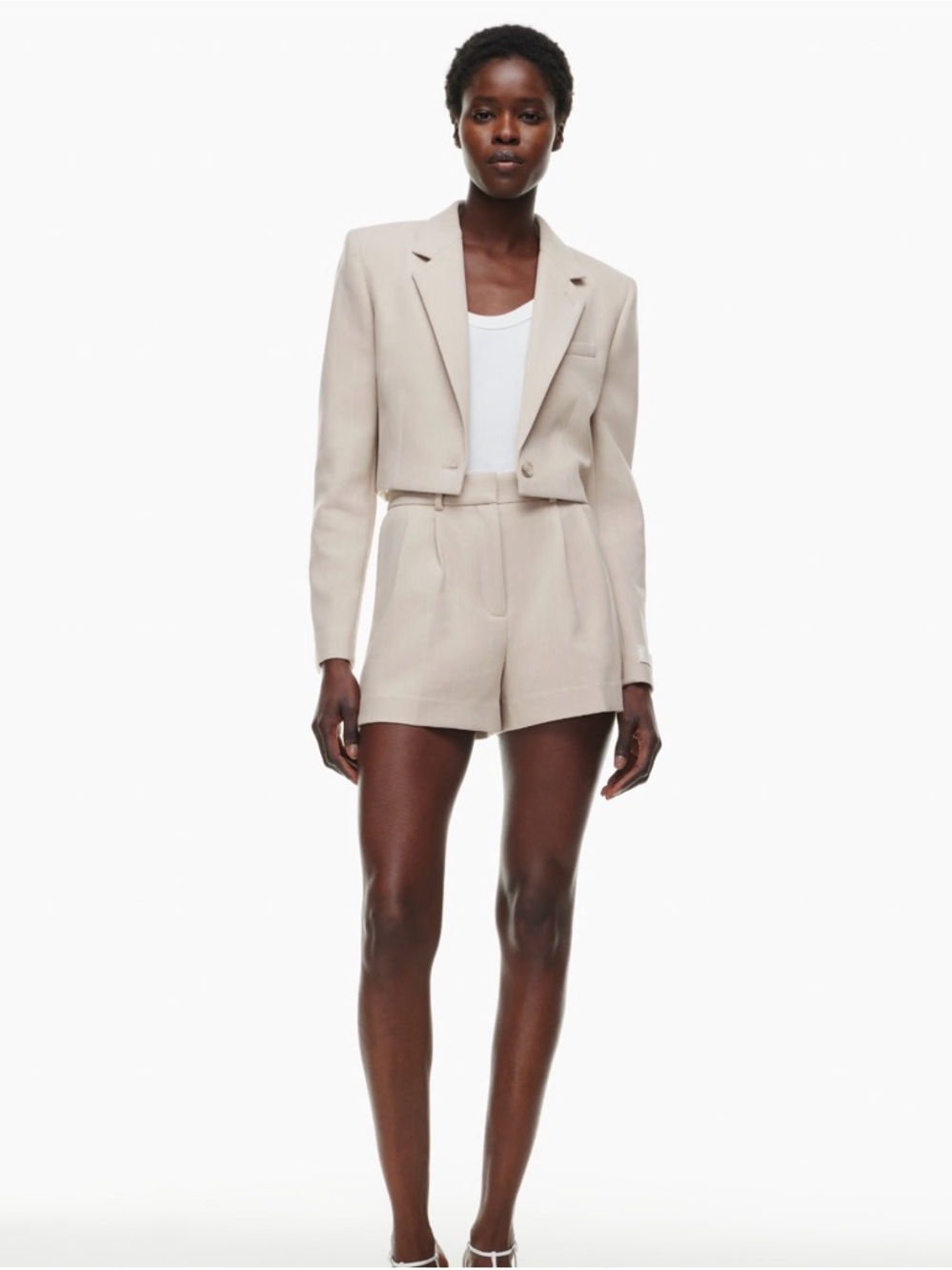 Aritzia Cropped Arbus Blazer in Matte Pearl